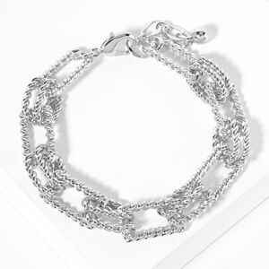 Silver Square Casual Rope Textured Metal Chain Link Bracelet Fashion Accessory